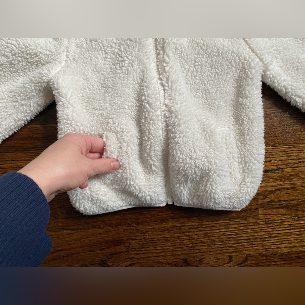 3T toddler girl sherpa fleece zip up hoodie Old Navy Cream White Jacket bear ear - Picture 5 of 16